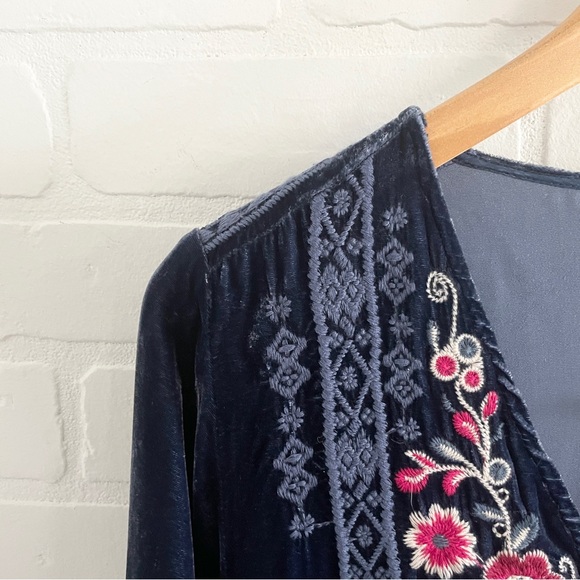 Johnny Was Tunic Embroidered Burnout Velvet Silk-Blend Asym Hem Long Sleeve XL - Picture 11 of 13